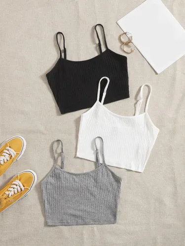 Miniatura 5 de SHENHE Camiseta sin mangas de 3 piezas para mujer, talla grande, con tirantes delgados, acanalada, gris, blanco, negro, 4XL, Gris Blanco Negro