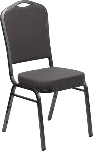 Miniatura 9 de Flash Furniture HERCULES Series - Silla apilable para banquetes con respaldo de corona en tela negra con estampado, marco de vena plateada Tela