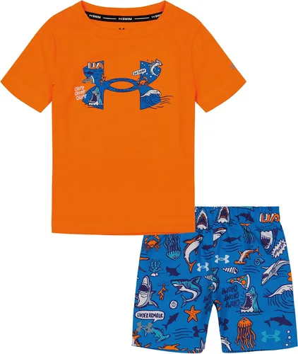 Under Armour Conjunto de voleibol de natación para niños, camisa de manga corta y pantalones cortos a juego, ligero y transpirable