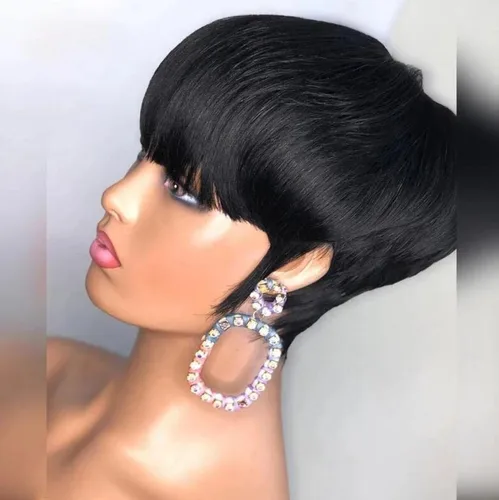 Miniatura 29 de PangDongLai Pelucas de cabello humano con corte Pixie para mujeres negras, pelucas de corte Pixie en capas con flequillo, sin pegamento, cabello