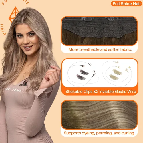 Miniatura 3 de Full Shine - Extensiones de cabello humano con hilo invisible para mujer, estilo balayage, color ombré raíces oscuras #3/8/22, 16 pulg, 2.82 oz