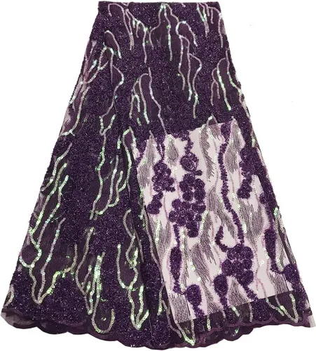 Miniatura 5 de Tela de encaje de lentejuelas elegante bordado floral africano encaje purpurina nigeriana tul red para coser vestido de novia, 5 yardas, verde