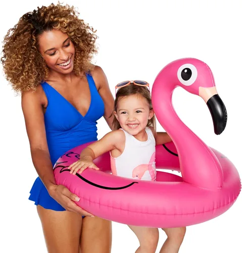 Flotador de agua Pink Flamingo Lil - Flotador de piscina para bebés y niños de 1 a 3 años, para nadadores principiantes, fácil de inflar y duradero