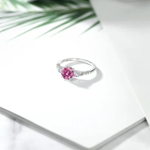 Miniatura 83 de Gem Stone King Anillo de compromiso de 3 piedras preciosas redondas de oro blanco de 10 quilates con piedra natal de 0.236 in con piedra natal
