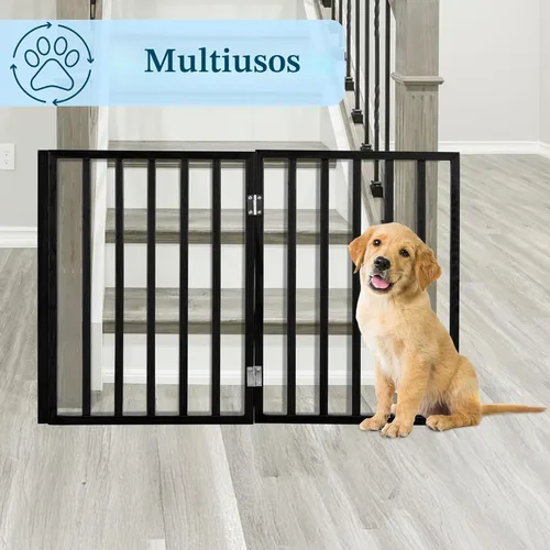 Miniatura 6 de Puerta para mascotas - Valla plegable de 3 paneles para perros de interior para escaleras, pasillos o puertas - Vallas para perros de madera