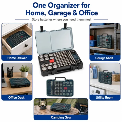 Miniatura 6 de Estuche Organizador y de Almacenamiento de Baterías con Probador. Caja Contenedor Portabaterias para más de 120 pilas AA AAA 9V C D, Litio CR2025