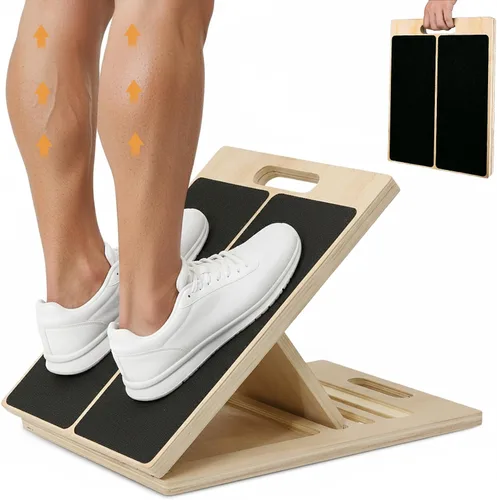 Tabla inclinada ajustable para estiramiento de pantorrillas, tabla inclinada de madera portátil para ejercicios de equilibrio, cinco ángulos