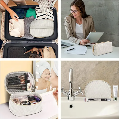 Miniatura 6 de KTMOUW Bolsa de Maquillaje 3 Piezas Bolsa de Cosméticos Impermeable Bolsa de Cosméticos Portátil de Viaje Bolsa Organizadora Tejida
