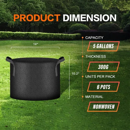 Miniatura 2 de iPower - Bolsa de cultivo para plantas de 5 galones, paquete de 6, resistentes, de tela con asas de nylon, contenedores de 300g de tela no tejida