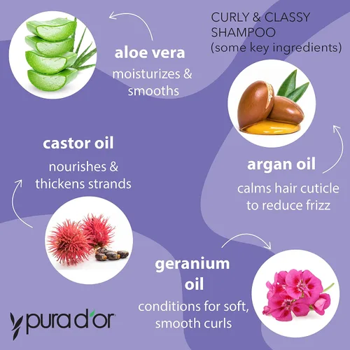 Miniatura 2 de PURA D'OR Curly & Classy Shampoo (16 onzas) con aceite de argán, aceite de ricino, aceite de geranio y bergamota, fórmula nutritiva e hidratante