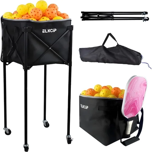 Tolva portátil de pickleball y pelota de tenis con ruedas, carrito de enseñanza de pelotas deportivas plegables, organizador de sóftbol ligero,