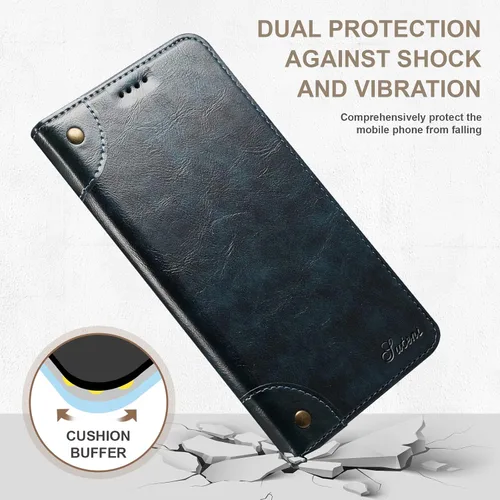 Miniatura 6 de SINIANL Funda compatible con iPhone 15, funda de piel azul con soporte magnético, soporte para tarjetas de crédito, funda tipo cartera