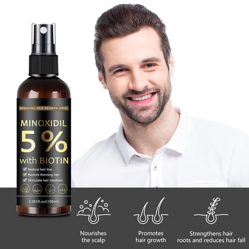Miniatura 3 de Spray para el crecimiento del cabello y la barba de minoxidil al 5 % con biotina para hombres y mujeres, regeneración del cabello, tratamiento