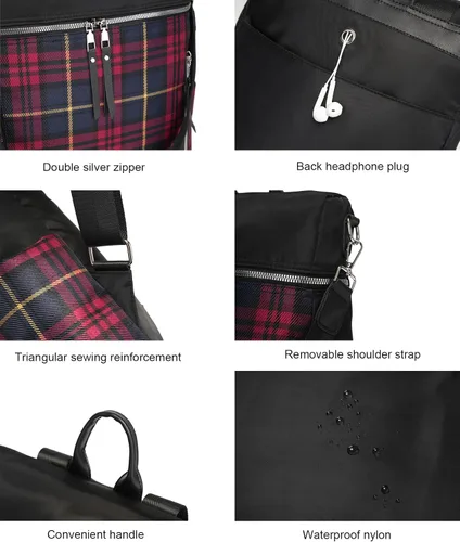Miniatura 5 de zhongningyifeng Mochila para mujer, impermeable, ligera, a la moda, casual, de viaje, bolsa de hombro para mujer (negro, grande)