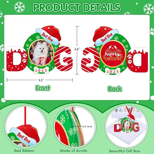 Miniatura 6 de FaCraft Marco de Fotos Navideño para Perro - Adornos Navideños 2025, Mejores Adornos para Perros para Decoraciones de Árbol de Navidad, Adornos