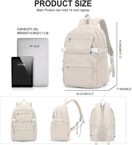 Miniatura 2 de weradar Bonita mochila, mochila casual simple con muchos bolsillos, mochila estética para mujeres y hombres (beige)
