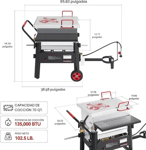 Miniatura 3 de Creole Feast CFB3001 Caldera de cangrejos al aire libre de 70 QT con paleta agitadora y ruedas, caldera de mariscos resistente con soporte