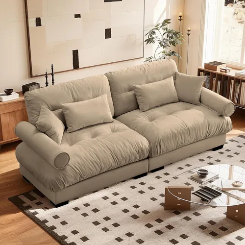 Miniatura 35 de SoarFlash Moderno sofá reclinable de terciopelo para sala de estar, sofá biplaza para apartamento, sofá de almacenamiento con marco de madera Azul