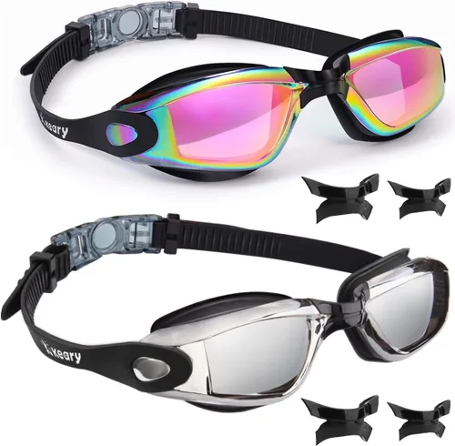 Keary Paquete de 2 gafas de natación antivaho para adultos, jóvenes y niños mayores de 6 años, gafas de triatlón impermeables contra los rayos UV