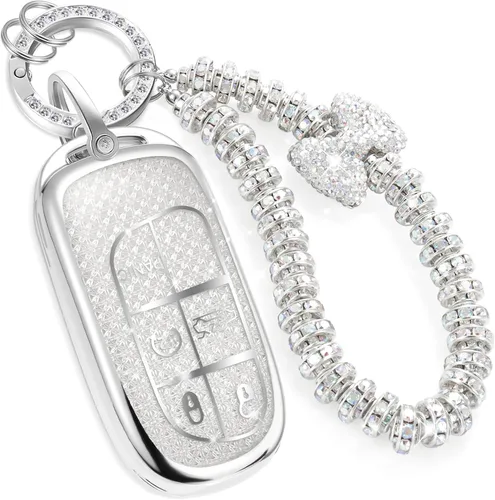 Miniatura 40 de para llavero de Cadillac con funda de TPU con superficie granulada y cuerda trenzada metálica, funda de llavero mejorada para 2020 en adelante CT4