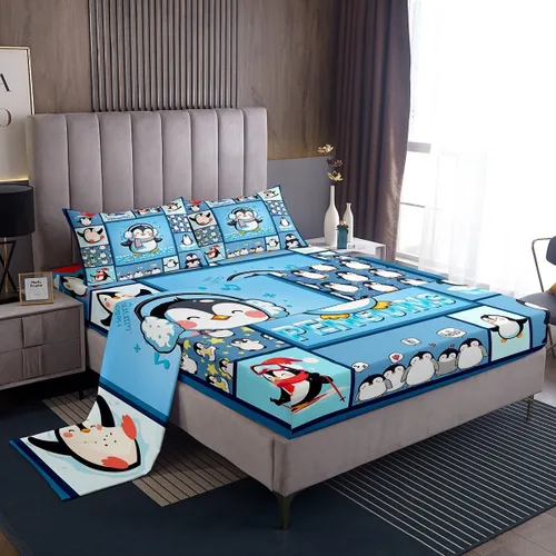 Miniatura 3 de Juego de sábanas de dibujos animados para niños, tamaño King, bonito juego de ropa de cama de esquí de animales árticos, decoración de habitación