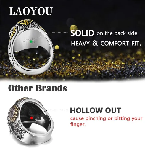 Miniatura 2 de LAOYOU Sugar Skull Rings for Men Women, Stainless Steel Day of the Dead Mens Jewelry, Cool Biker Gothic Ring Christmas halloween Gifts
