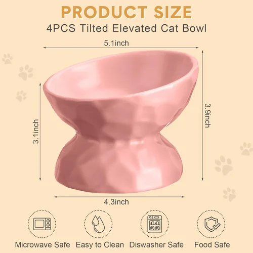 Miniatura 2 de Bokon Tazón elevado de cerámica para gatos de 6.8 onzas, cuenco elevado de comida para mascotas, anti vómitos, comedero elevado para perros y gatos