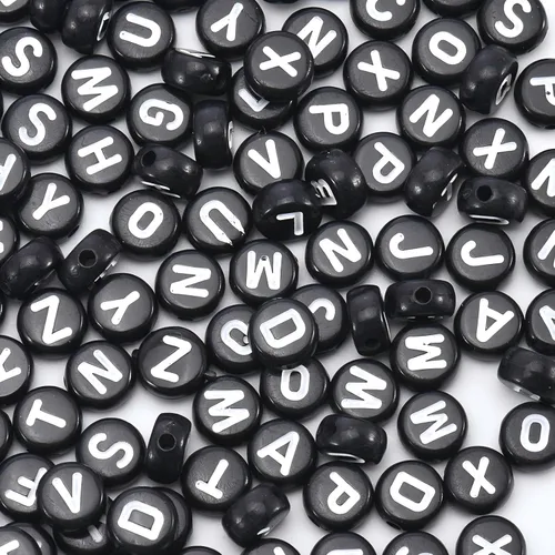 Miniatura 8 de 1600 piezas de cuentas de letras redondas negras y coloridas A-Z, cuentas de alfabeto acrílico de 4x7mm para hacer joyas con dijes