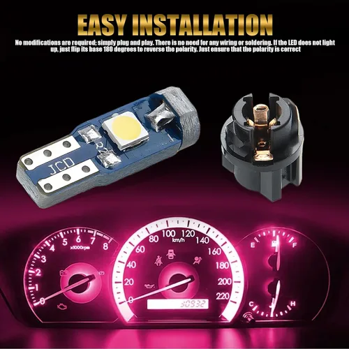 Miniatura 6 de Paquete de 20 luces LED T5 para tablero de automóvil, bombilla de luz 3030-3SMD de repuesto con enchufe de bloqueo giratorio, bombilla LED