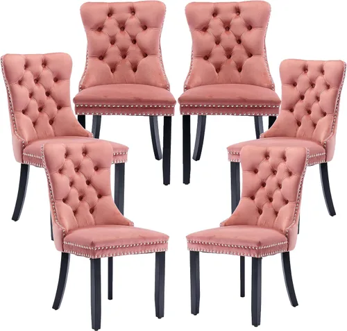 Miniatura 43 de LKTART Juego de 2 sillas de comedor de terciopelo, sillas de comedor copetudas con ribete de anillo de clavo, silla de comedor tapizada con patas