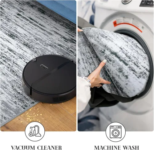 Miniatura 7 de Lansny Alfombra moderna abstracta de 2 x 5 pies, color negro, gris, blanco, lavable, alfombra de entrada para cocina, alfombra antideslizante suave