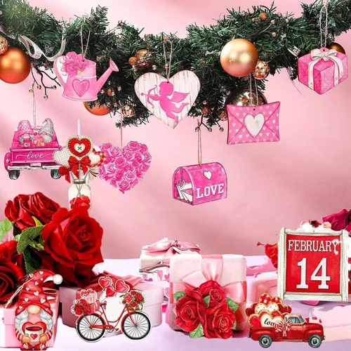 Miniatura 5 de 24 adornos colgantes rosados de San Valentín – Sobre de corazón para tartas de autos, regalos de rociadores enanos para decoración del día de San