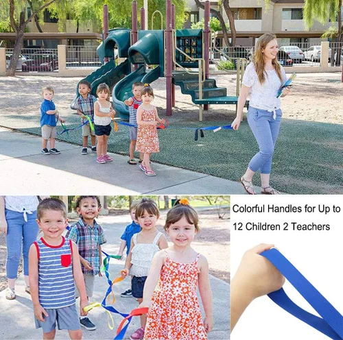 Miniatura 2 de Lainrrew Cuerda para caminar con 12 asas de colores, cuerda de seguridad para exteriores para niños preescolares y jardín de infantes (azul)