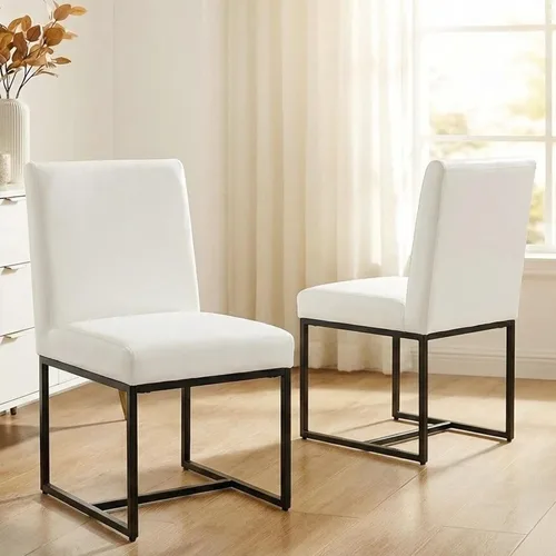 Miniatura 24 de VESCASA Sillas de comedor tapizadas de piel sintética con marco de metal negro, silla de cocina acolchada moderna de mediados de siglo