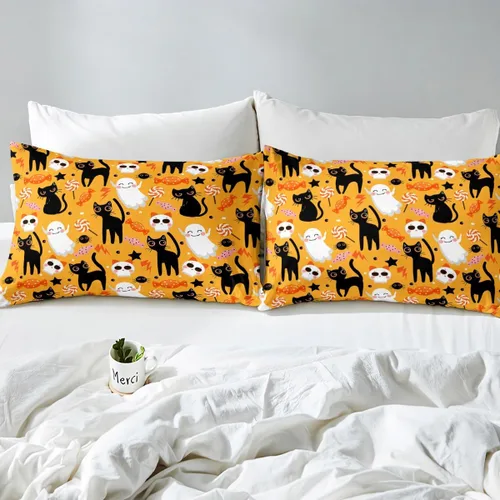 Miniatura 7 de Erosebridal Juego de edredón de Halloween para niños, tamaño individual, juego de ropa de cama de calavera de azúcar para decoración de habitación