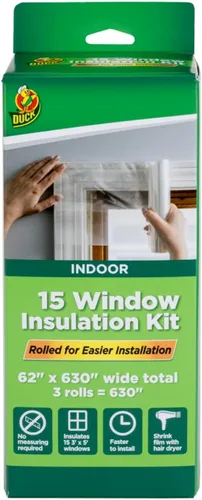 Duck Kit de aislamiento de ventanas de invierno de marca – Cubiertas de película retráctil enrollada para ventanas de hasta 15 ventanas de 3 x 5