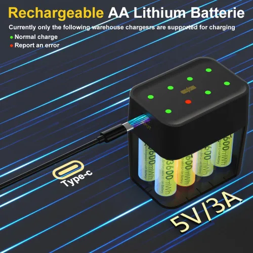 Miniatura 4 de Paquete de 4 baterías recargables AA de litio, baterías AA recargables de alta capacidad de 1.5 V, 3600 mWh, baterías de iones de litio Doubel A