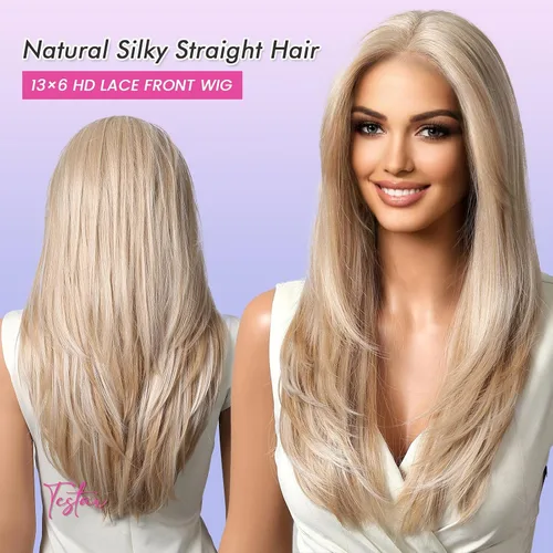 Miniatura 4 de testar 613 - Peluca de encaje frontal de 13 x 6, pelucas largas rubias para mujer, peluca de encaje transparente HD, peluca rubia platino, peluca