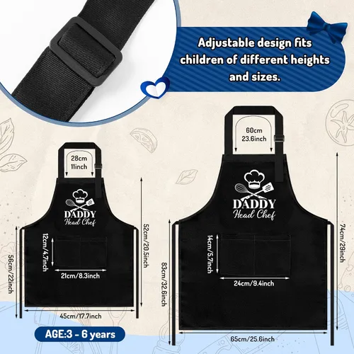 Miniatura 2 de R HORSE Juego de 2 delantales a juego para adultos y niños Papá y yo, delantal de cocina ajustable con 2 bolsillos para padres e hijos, regalo a
