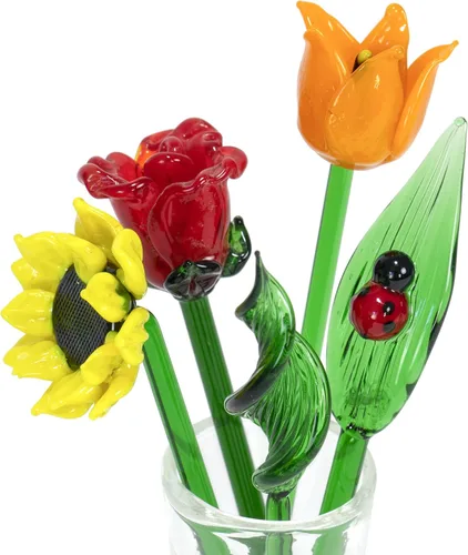 Miniatura 3 de Red Co. Ramo decorativo de vidrio con flores preciosas y jarrón, en caja de regalo – Ramo de verano