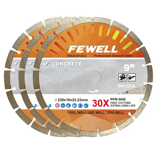 FEWELL Hoja de diamante de 9 pulgadas, hoja segmentada de uso general para corte en seco/húmedo de hormigón, mampostería, ladrillo, bloque, piedra