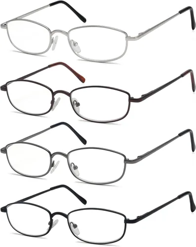 Eyekepper 4 pares de anteojos de lectura con marco de metal con bisagras de resorte para hombres y mujeres de lectura