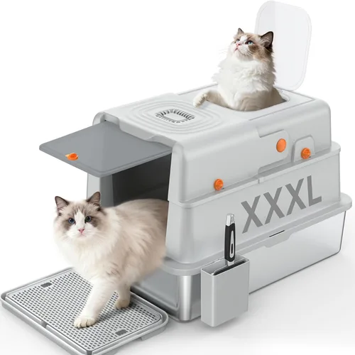 Miniatura 8 de Soulbond Caja de arena de acero inoxidable para gatos con tapa, caja de arena de metal grande cerrada con cajón y puerta abatible para gatos
