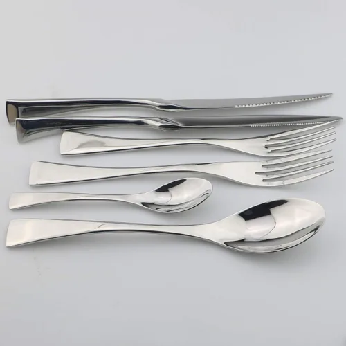Miniatura 4 de Juego de cubiertos de acero inoxidable 18/10, cuchillo de carne dentado, plateado pulido espejo, servicio para 1