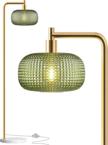 Miniatura 8 de QiMH Lámpara de pie de cristal para sala de estar, lámpara de pie moderna con pantalla de vidrio acanalado e interruptor de pedal, lámpara de 67