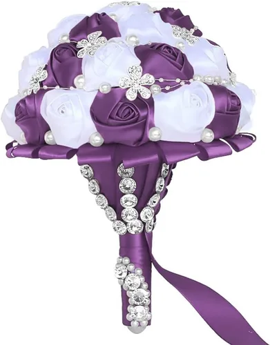 Miniatura 47 de Sharebeauty Ramo de novia de satén hecho a mano de 5.9 pulgadas, ramo de boda, ramo de flores artificiales, color azul claro + blanco W224