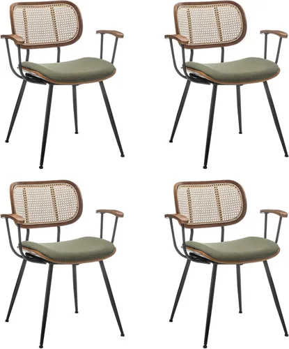 Miniatura 12 de Juego de 2 sillas de comedor de ratán, sillas auxiliares de cocina modernas de mediados de siglo, sillas de escritorio con patas de metal, sillas