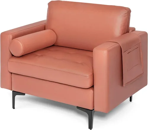Miniatura 28 de Giantex Sofá individual, silla decorativa, sillón con cojín cómodo, bolsillos para revistas, sala de estar, silla de ocio tapizada para dormitorio