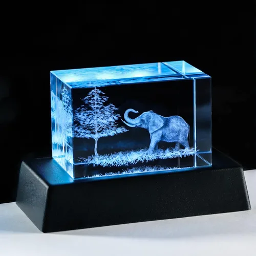 Qianwei Figuras de elefante de cristal 3D Decoración Artículos de colección Estatua de regalo para amantes de los elefantes, regalos del día de la