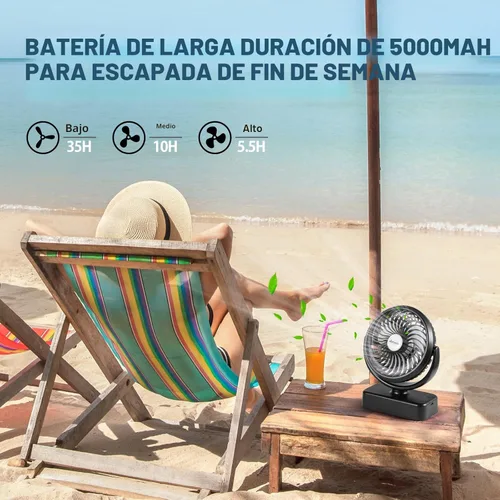 Miniatura 4 de Ventilador portátil de campamento con linterna LED, ventilador de batería recargable de 40 horas de trabajo con gancho para colgar para tienda